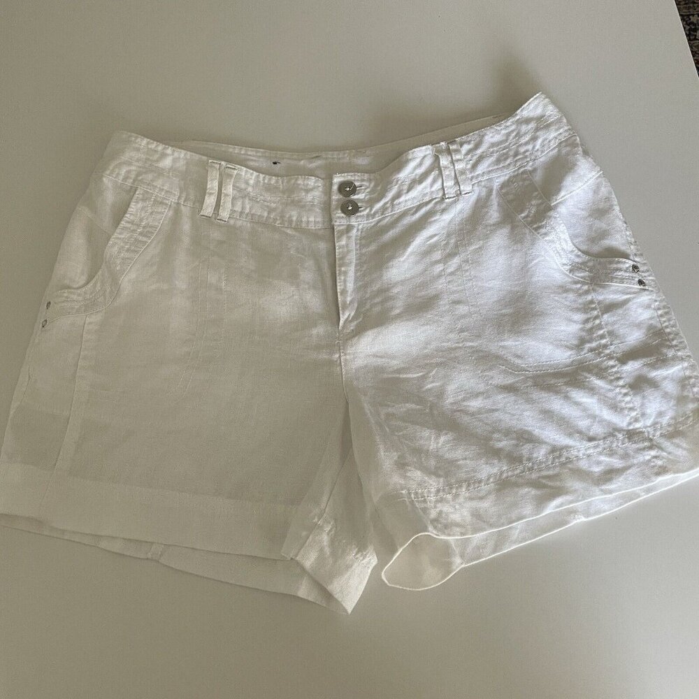 INC International Concepts Shorts Womens 10 White 100% Linen High Rise Coastal
